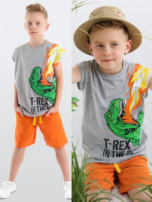 MSHB&G T-Rex Alev Erkek Çocuk T-Shirt Şort Takım Dinozor Temalı 5 Yaş İçin Eğlenceli Tasarım