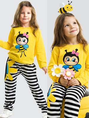 Denokids Kız Çocuk Bee Happy Kız Kadife Eşofman Takım