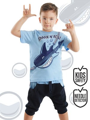 Denokids Shark'n Roll Erkek Çocuk T-Shirt Kapri Şort Takım