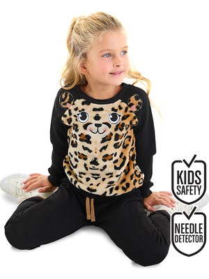 Denokids Peluş Leopar Kız Çocuk Eşofman Takım