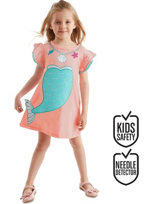 Denokids Pembe Denizkızı Kız Çocuk Elbise Eğlenceli Stil 8 Yaş İçin Özel Tasarım
