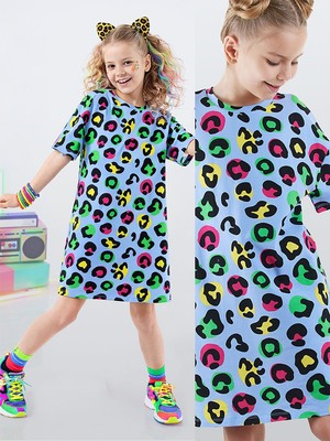 Denokids Leopar Kız Çocuk Oversize Elbise