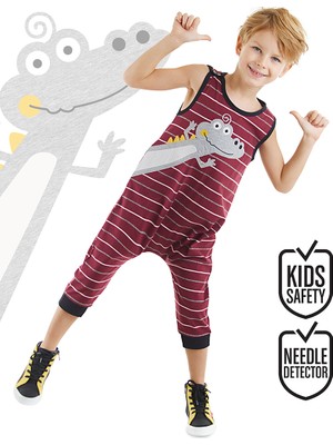Denokids Komik Timsah Erkek Çocuk Pamuk Bordo Tulum