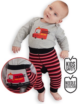 Denokids Itfaiye Erkek Bebek Body Tayt-Pantolon Takım