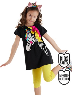 Denokids Zebracorn Siyah Kız Çocuk Tunik Tayt Takım