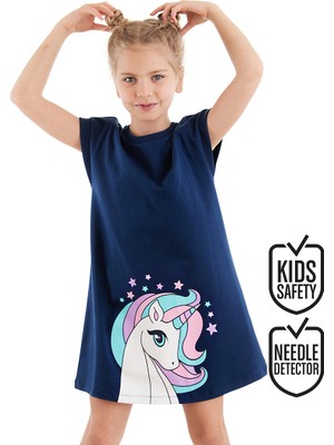 Denokids Kız Çocuk Elbise Unicorn Kiz Cocuk Günlük Elbise Lacivert