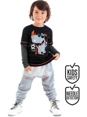 Denokids Rhino Erkek Çocuk Siyah T-Shirt Eşofman Altı Takım