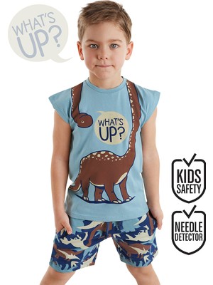 Denokids Titan Yaz Erkek Çocuk T-shirt Şort Takım Dinozor Desenli 3 Yaş Lacivert Mavi