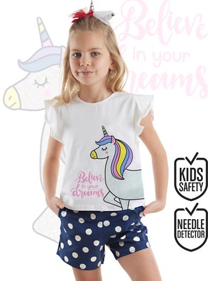 Denokids Sim Unicorn Kız Çocuk T-Shirt Poplin Şort Takım