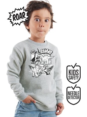 Rawr Dino Erkek Çocuk Gri Melanj Sweatshirt