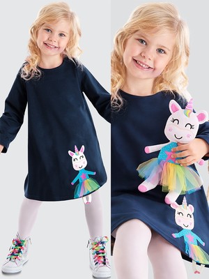 Denokids Lilycorn Lacivert Kız Çocuk Elbise