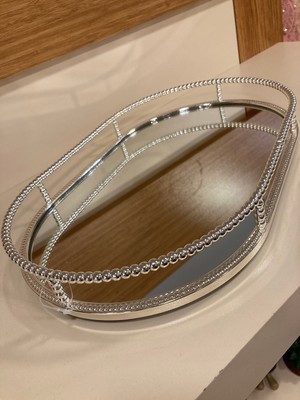 Plus Home Tepsi Dekoratif Oval Aynalı Model Döküm Pirinç Renk Gümüş Boyutu 38X26 cm