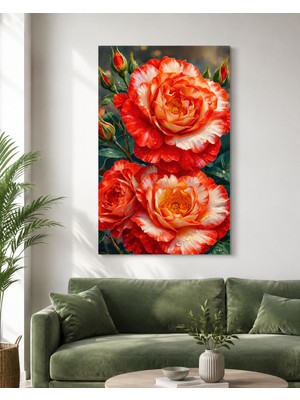 Othello Art Kırmızı Beyaz Gül Çiçekleri Kanvas Tablo Dekoratif Dikey Duvar Tablosu Salon Yatak Odası Dekoru