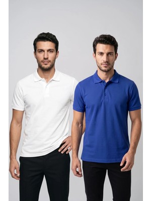 Fevien 2'li Set Erkek Günlük Şık Polo Yaka Kısa Kollu Düğme Detaylı Rahat Kalıp Basic Yazlık Tişört Avantajlı Paket