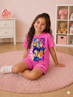 Aselin Kids %100 Pamuk Hun Tasarım2 Kız Çocuk Şortlu Yazlık Takım