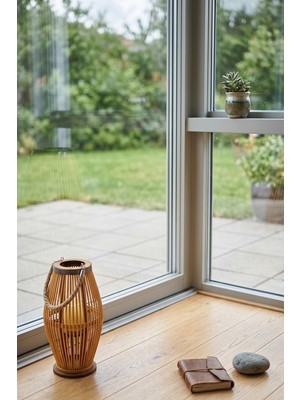 İska Hediyelik El Örmesi Rattan Fener Mumluk - Halat Saplı Küçük Boy 39CM * 21CM