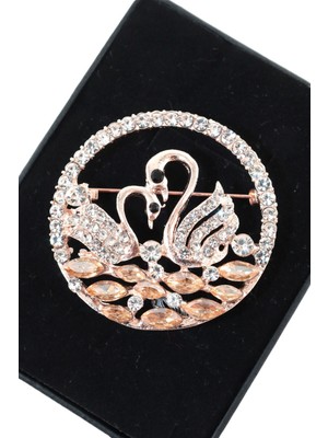 Keeba Bir Aşk Masalı Kuğu Dansı Broş Gold Renk Zirkon Taşlı Kadın Yaka Iğnesi