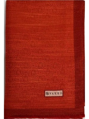Vakko Pamuk Ipek Monogram Şal 041728-KOYU Kırmızı