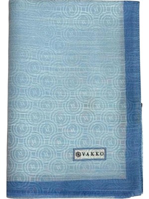 Vakko Pamuk Ipek Monogram Şal 041728-TURKUAZ