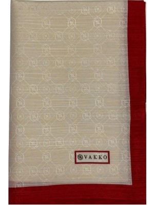 Vakko Pamuk Ipek Monogram Şal 44225-EKRU-KIRMIZI