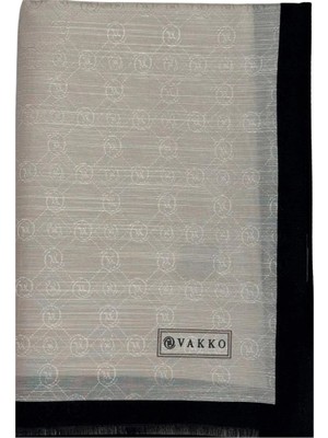 Vakko Pamuk Ipek Monogram Şal 44225-AÇIK Gri-Siyah