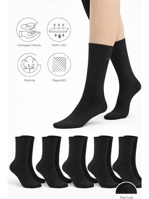 Uzn Socks %80 Pamuklu Siyah Spor Çorap 4 Çift – Unisex, Ribanalı, Günlük Rahat Çorap