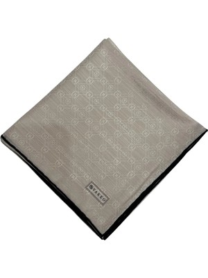 Vakko Pamuk Ipek Monogram Eşarp 44226-AÇIK Gri-Siyah