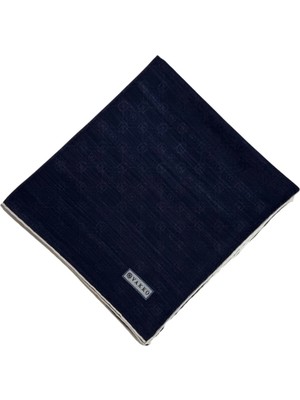 Vakko Pamuk Ipek Monogram Eşarp 44226-LACIVERT Beyaz