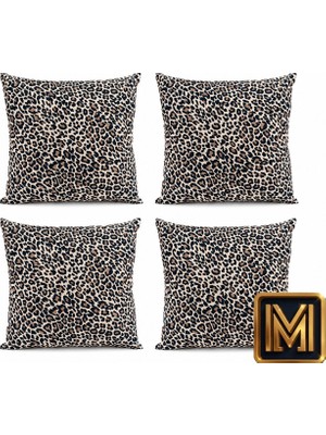 Medet Home Kırlent 4 Leopar Desenli Dekoratif Kırlent Kılıfı 4'lü Set 45X45 cm Modern Koltuk Kırlenti Fermuarlı Dijital Baskılı Kumaş Kare Dekorasyon