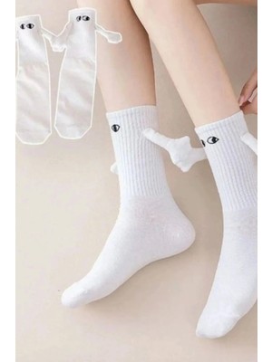 Uzn Socks Beyaz Mıknatıslı Halay Çeken Arkadaş Aşk Çorabı 1 Çift Pink Stil