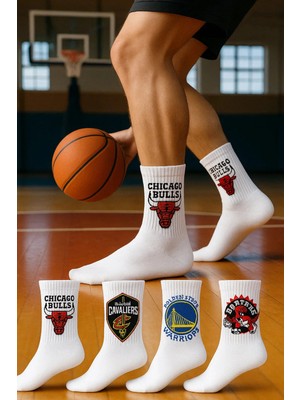 Uzn Socks 4'lü Beyaz Karakter Temalı Pamuklu Unisex Spor Çorap Seti Yüksek Pamuk Oranı ile Konfor