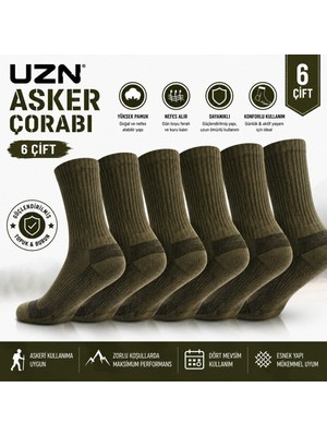 Uzn Socks 6 Çift Asker Çorabı – Pamuklu, Dayanıklı, Nefes Alan Uzun Konç Çorap