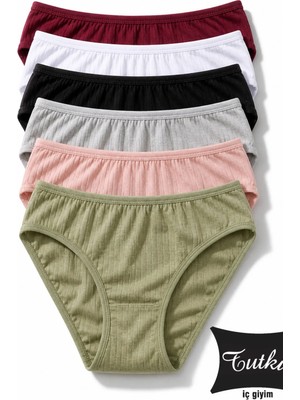 Tutku Kadın 6’lı Karışık Pamuklu Likralı Normal Bel Bikini Külot