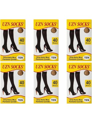 Uzn Socks 6'lı Ten Kadın Mat Ince Dizaltı 40 Denye Pantalon Çorabı