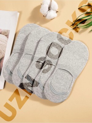 Uzn Socks 5’li Gri Dikişsiz Pamuklu Silikonlu Kaymaz Babet Çorap | Terletmez - Iz Yapmaz