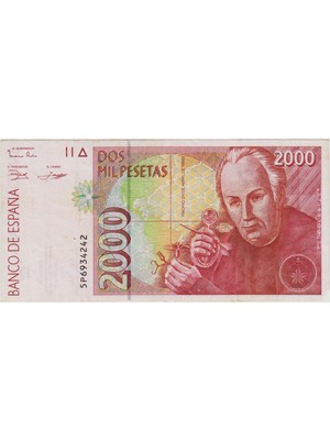 Banknoting Ispanya 2000 Peseta 1992 Alt Köşede Eksiği Var Çok Temiz.