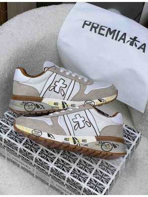 Premiata Erkek Bej Süet Detaylı Baskılı Taban Luxury Sneaker Spor Ayakkabı