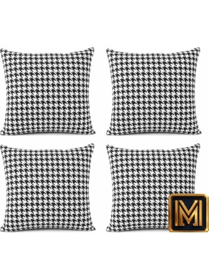 Medet Home Kırlent 3 4'lü Kazayağı Desenli Kırlent Kılıfı 45X45 cm Beyaz Dekoratif Yastık Kılıfı Modern Koltuk Kırlenti Kare Fermuarlı Kırlent Kılıfı