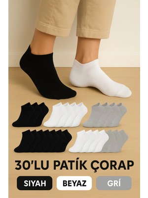 Uzn Socks 30’lu Pamuklu Unisex Patik Çorap Seti – Siyah Beyaz Gri