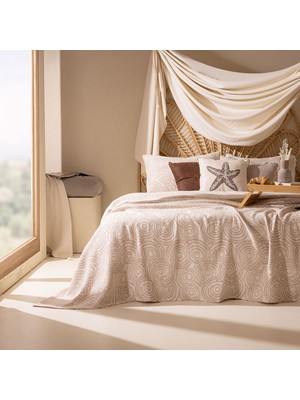Evidea Soft Dune Çift Kişilik Yatak Örtüsü Seti - Ekru / Kahverengi - 220X240 cm + 50X70 cm