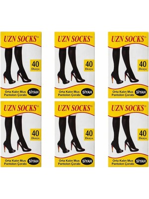 Uzn Socks 6'lı Siyah Kadın Mat Ince Dizaltı 40 Denye Pantalon Çorabı