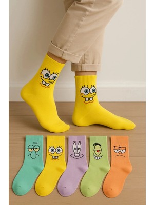 Uzn Socks 5 Çift Renkli Desenli Kolej Çorap / Renkli Spor Çorap