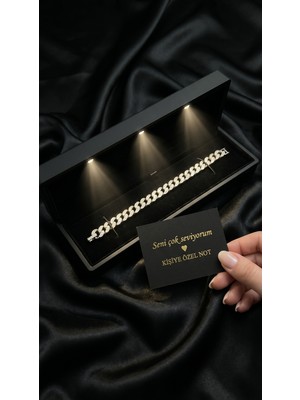 Livora Jewelry Işıklı Kutulu Hediye Orijinal 925 Ayar Gümüş Zirkon Taşlı Gurmet Zincir Unisex Bileklik