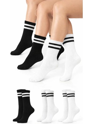 Uzn Socks Unisex Beyaz Çizgili Kolej Çorap 8’li Paket (Pamuk)