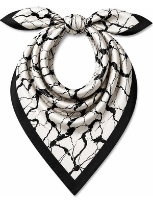 Mavi Masal Siyah Beyaz Desenli Kadın Fular Bandana