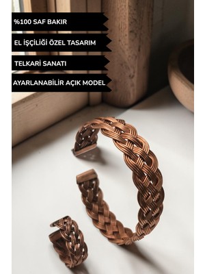 Bulu'us Accessories %100 Saf Bakır Telkari Sanatı El Işçiliği Kadın Bileklik ve Yüzük Takımı-Sevgiliye Anneye Hediye