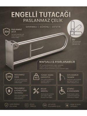 MAYAGLORY Paslanmaz Çelik Katlanabilir Engelli Tutacağı Yaşlılar ve Hamileler Için Tutunma Barı Duvara Monte Güvenlik Tutacağı