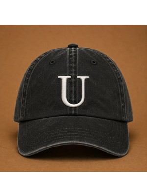 Kişiye Özel "u" Baş Harf Nakışlı Vintage Yıkamalı Beyzbol Şapkası