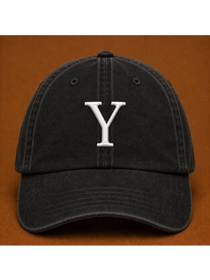 Kişiye Özel "y" Baş Harf Nakışlı Vintage Yıkamalı Beyzbol Şapkası
