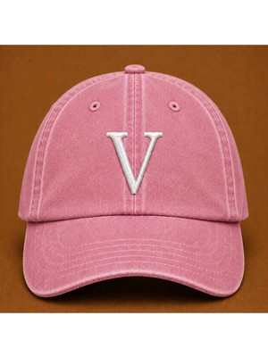 Kişiye Özel "v" Baş Harf Nakışlı Vintage Yıkamalı Beyzbol Şapkası
